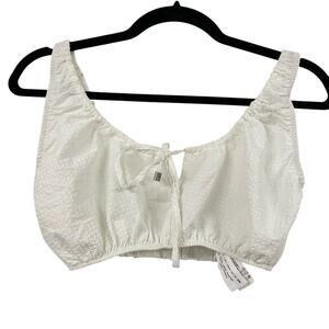 Zara White Cottage Core Swiss Dot Crop Top Blouse Womens M Summer Beachy